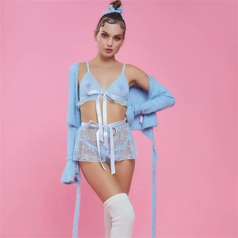

Sexy underwear bra thong suit lace lace lace up perspective temptation bra ultra thin