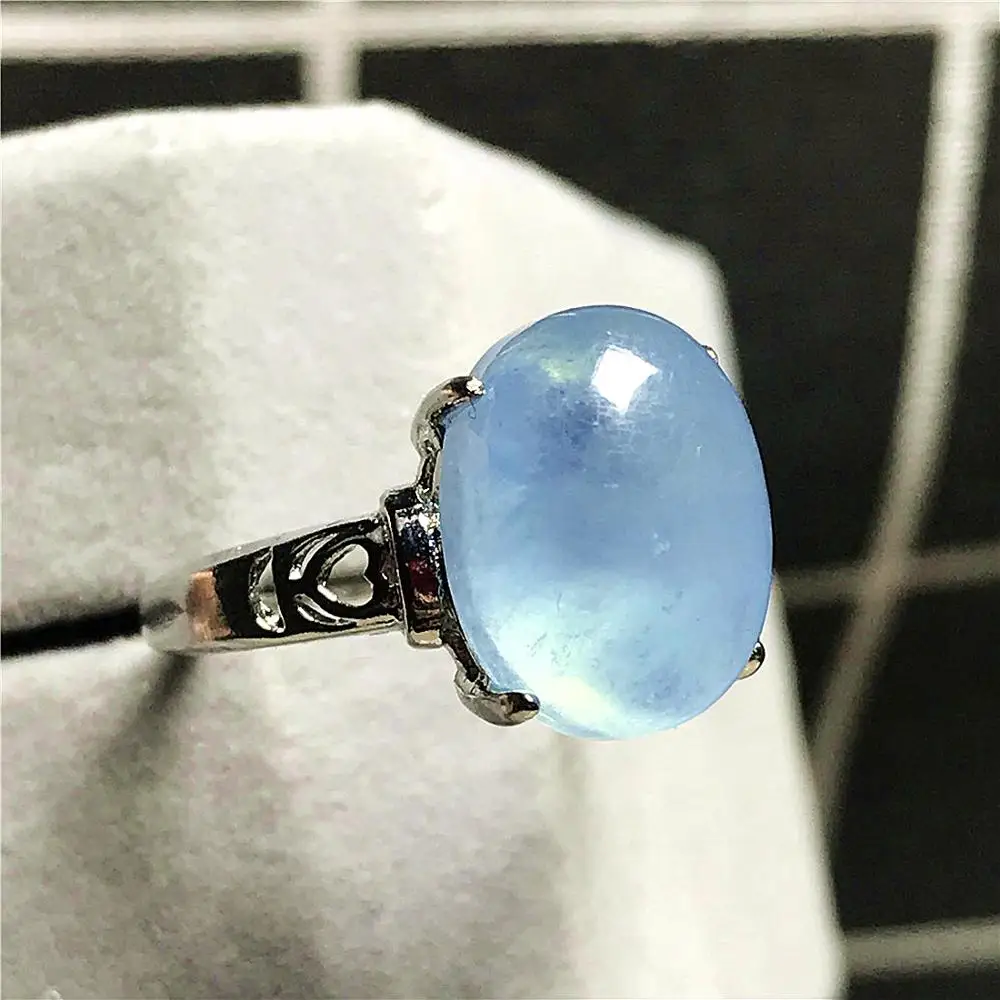 

Кольцо с натуральным голубым аквамарином, ювелирные изделия для женщин, женщин, мужчин, Кристалл 12x9 мм, овальные бусины, Ocean Stone, Серебряное р...