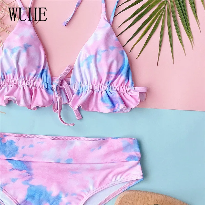 

YEYA Tie Dye Swim Lady Ruffled High Waist Bikini Women Swimwear Two-pieces Bikini Set Bather Bathing Suit Female Swimsuit