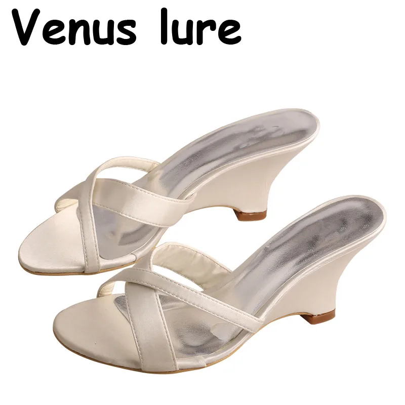 Свадебная обувь Wedopus для женщин летние шлепанцы на танкетке с открытым носком