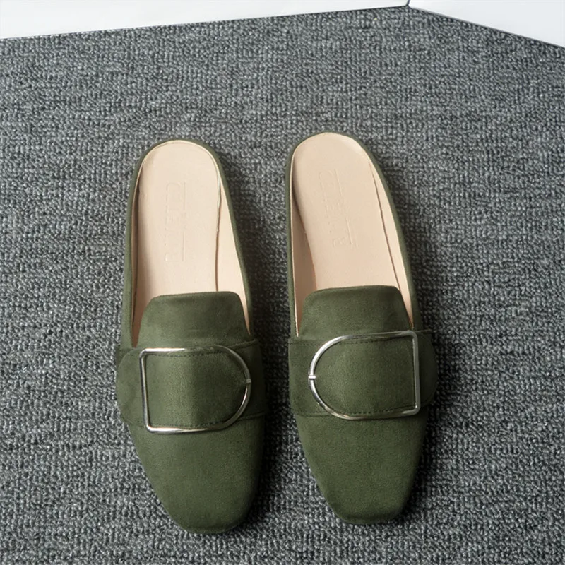 Новинка модная женская обувь металлическая квадратная пряжка мюли домашняя