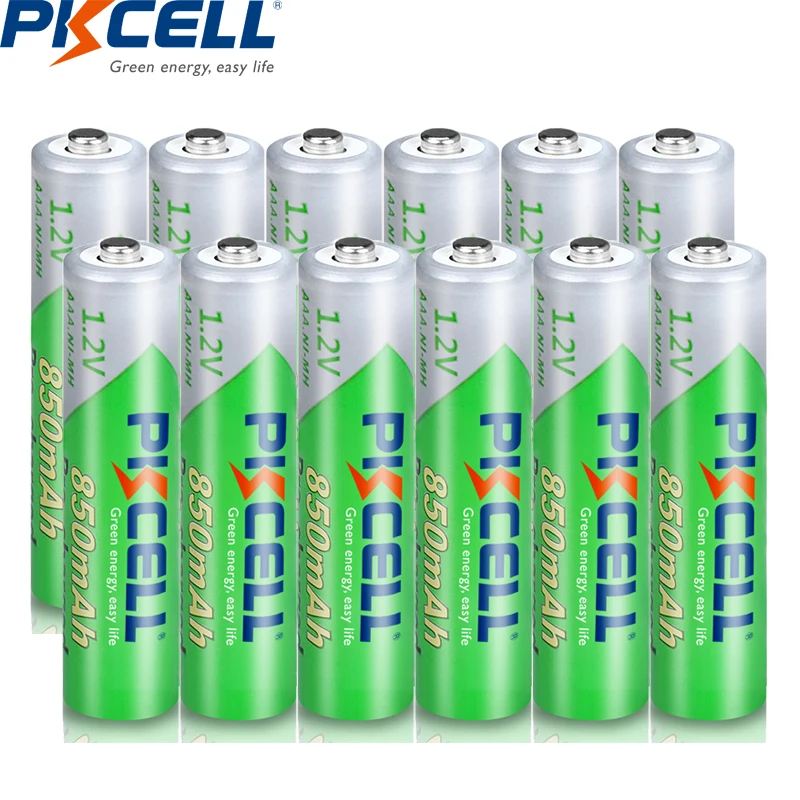 12 x PKCELL AAA батарея 1 2 Вольт Ni MH 850mAh перезаряжаемые батареи NIMH 3A Bateria Baterias|battery