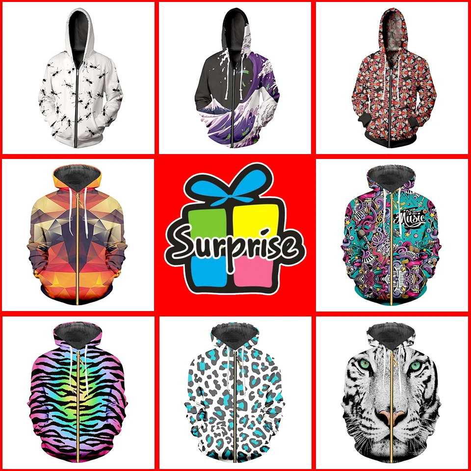 

Большой сюрприз 3D печать топы для женщин и мужчин свитшоты на молнии с капюшоном хип-хоп Уличная одежда пуловеры Сумки на удачу подарок S-6XL о...