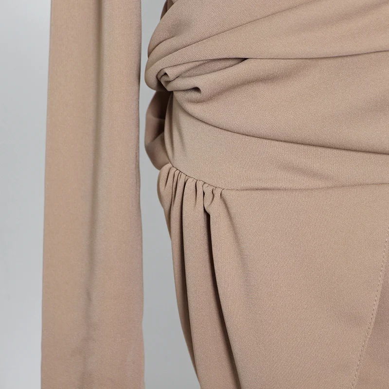 

TWOTWINSTYLE Sexy Ruched Women Dress O Neck Long Sleeve High Waist Slim Bodycon Dresses Female Fashion New Clothing 2021 Fall