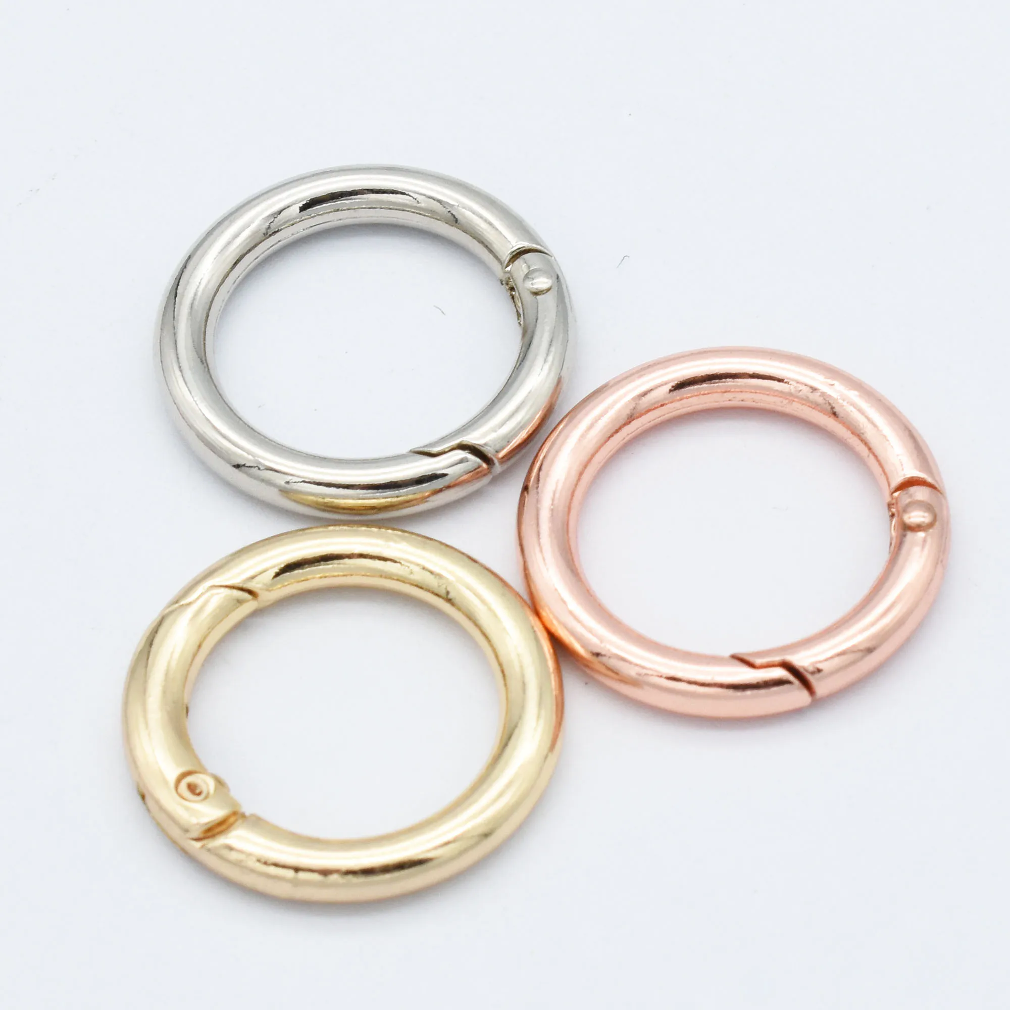 

20mm Rose gold Rainbow Spring Rings Adjustable Buckles Oval Rings Bag Clasps Hook Round Push Gate Snap Hook Handbag Buckles 8 PC