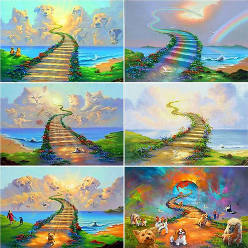5D DIY Алмазная живопись Rainbow Bridge Dog с полным круговым сверлением, крестиком и вышивкой, мозаикой, стразами для домашнего декора.