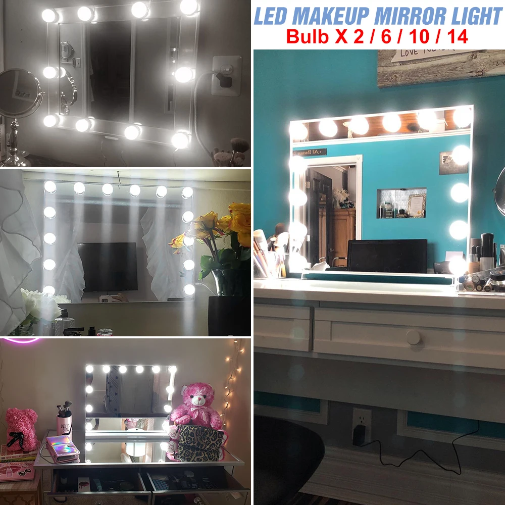

CanLing 6 10 14 Bulbs Kit Vanity Mirror Lamp LED Dimmable Makeup Cosmetic Lights USB 12V Dressing Table Beauty Mirror Lighting