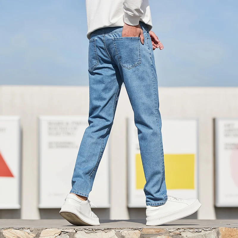 

SEMIR Jeans Men Spring Slim Feet Man Denim Trousers Korean Style Trendy Stretch Pants Blue Trend Brand