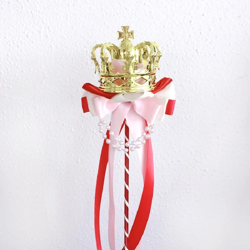

Golden crown scepter, Rose ribbon, pearl chain scepter