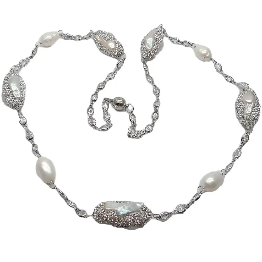 Y · YING белое ожерелье с искусственной белой длинной цепочкой кристаллами 33 дюйма