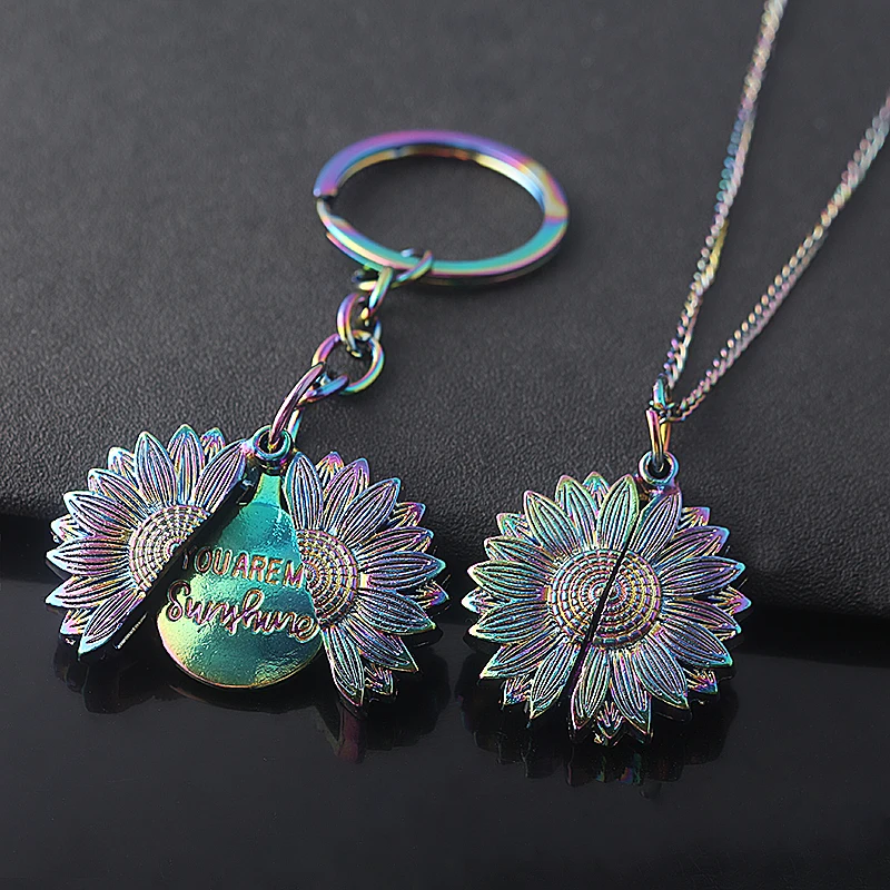 

You are my Sunshine laser Pendant Necklace Custom Lettering Women Gold Open Locket Sunflower Necklaces Accessories Gift Jewelry