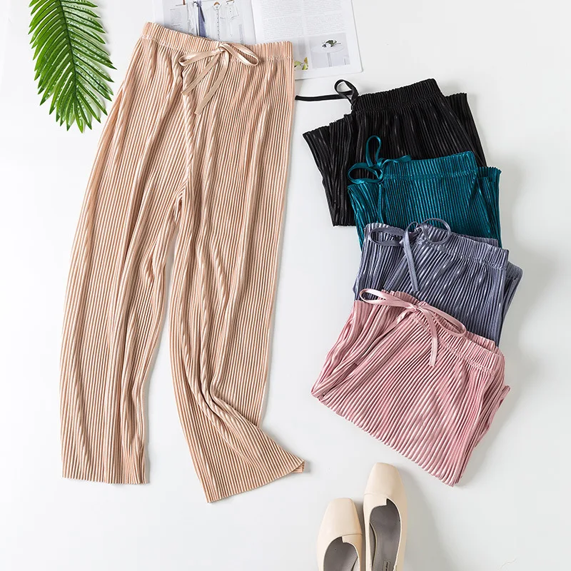 AECU Summer Women Sleep Pants Elastic Loose Waist Fitness Homewear Bottoms Solid Drawstring Clothing Full Length Underwear