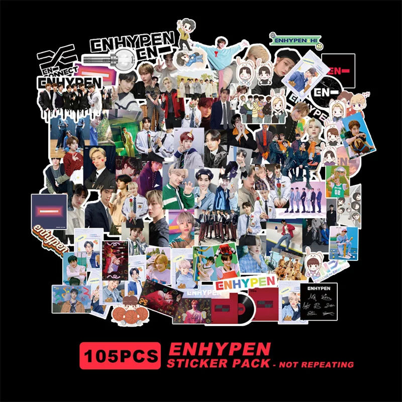 

105pcs ENHYPEN Stickers Kpop EN High Quality HD Photo Waterproof Paper Kids Sticker for Luggage Laptop Notebook Stationery Decor