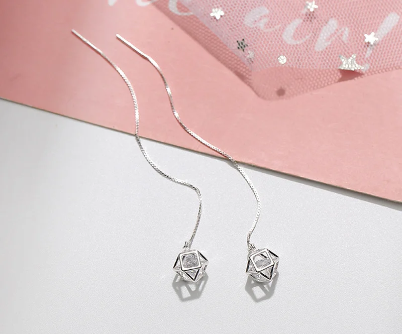 Простой стиль кубик геометрический Кристалл Длинные висячие циркониевые серьги