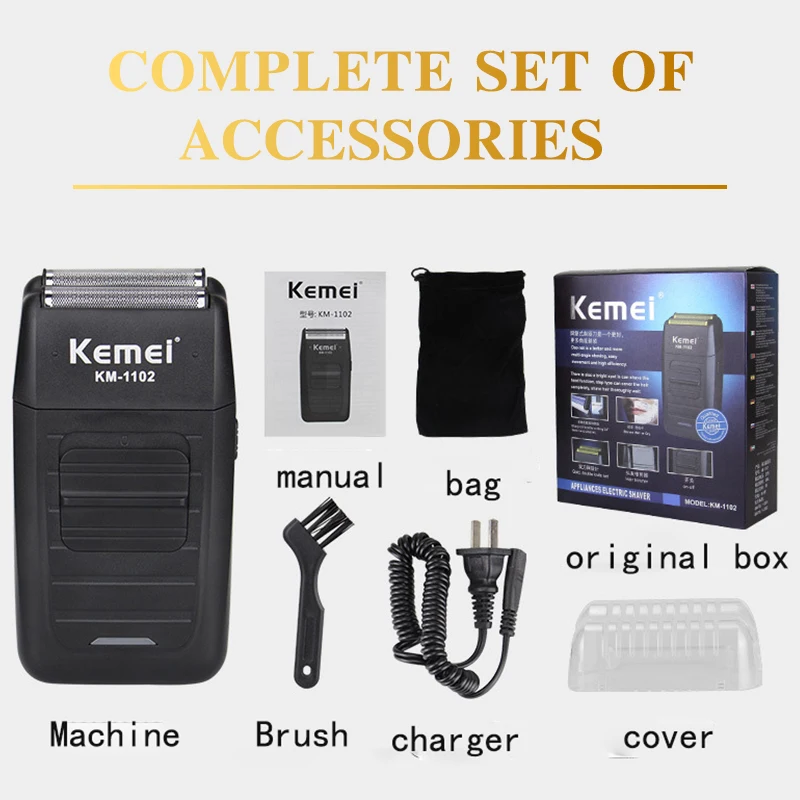 Kemei KM-1102, перезаряжаемая Бритва для мужчин, уход за лицом, многофункциональная бритва, Мужская сильная бритва, машинка для стрижки, двойная возвратно-поступательная бритва