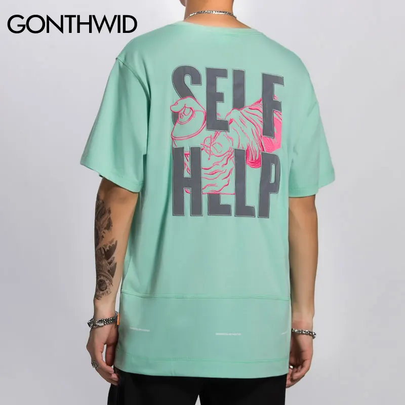 Футболка GONTHWID мужская с креативным принтом тенниска самостоятельной вышивкой и