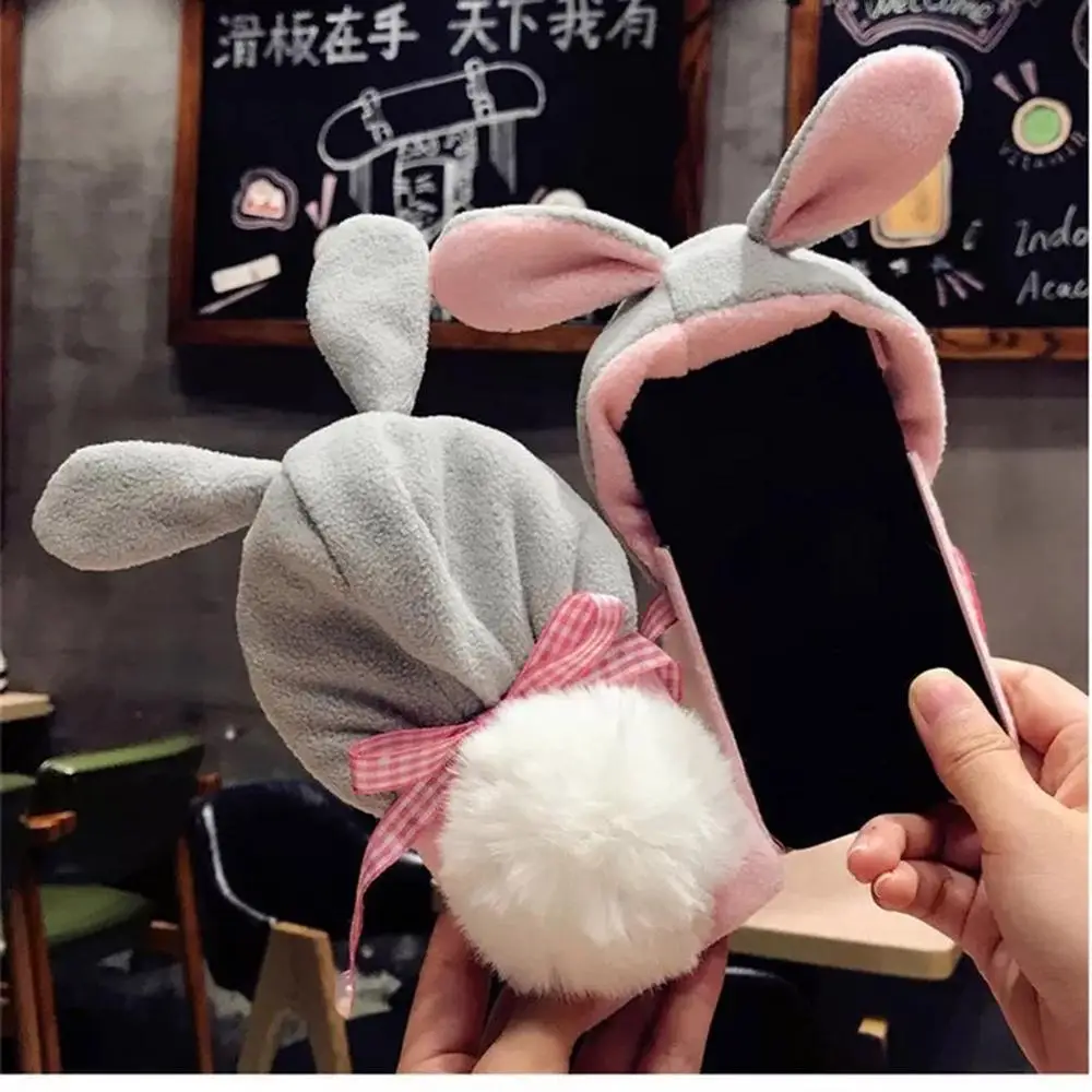 Плюшевый теплый чехол для телефона iPhone 6S Plus 7Plus кроличьи уши пушистый меховой 6 7 8