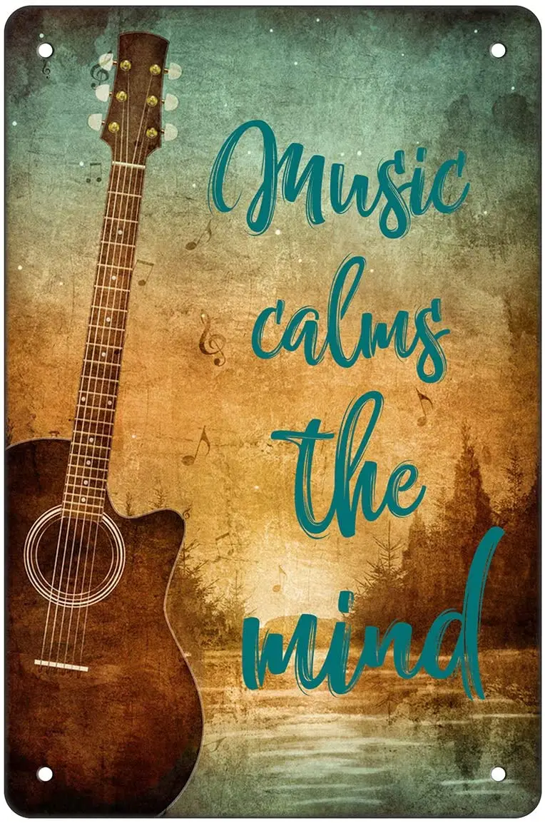

Music Calms The Mind Beer Metal Tin Sign Bar Country Farm Kitchen Wall Home Decor Art Signs Gift for Friend 8X12 Inch