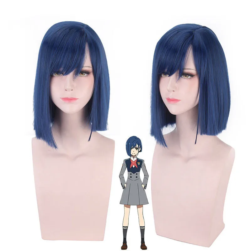 

Парики для косплея Ichigo, из коротких голубых синтетических волос, 24 см, с шапочкой