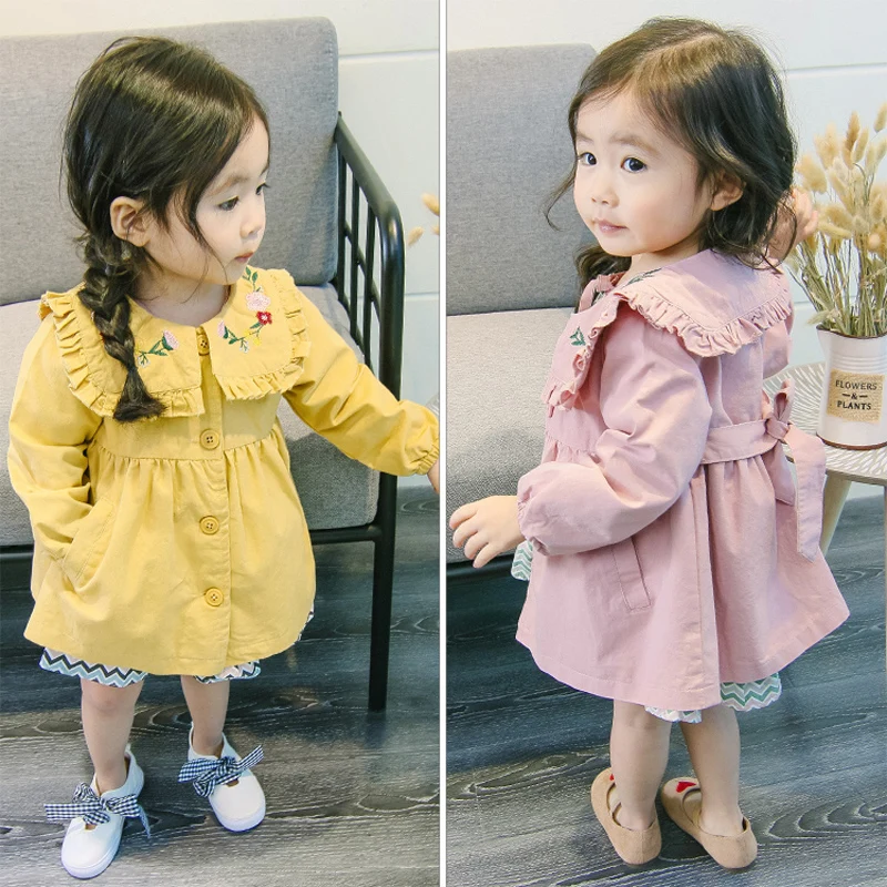 Ветровка демисезонная для маленьких девочек с цветочной вышивкой|Тренч| |