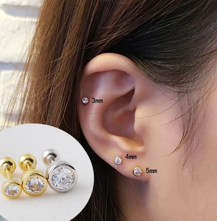 Женские круглые серьги гвоздики с фианитом из стерлингового серебра 925 пробы