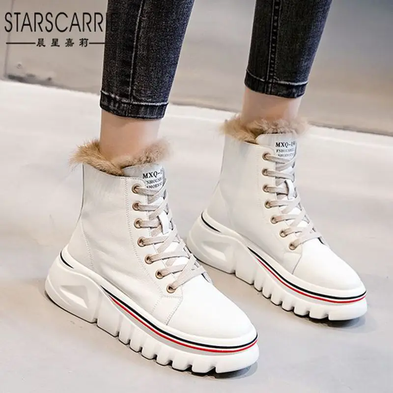

Real rabbit fur riding boots women's thick-soled height-enhancing short boots women's British style casual mid-tube women's boot