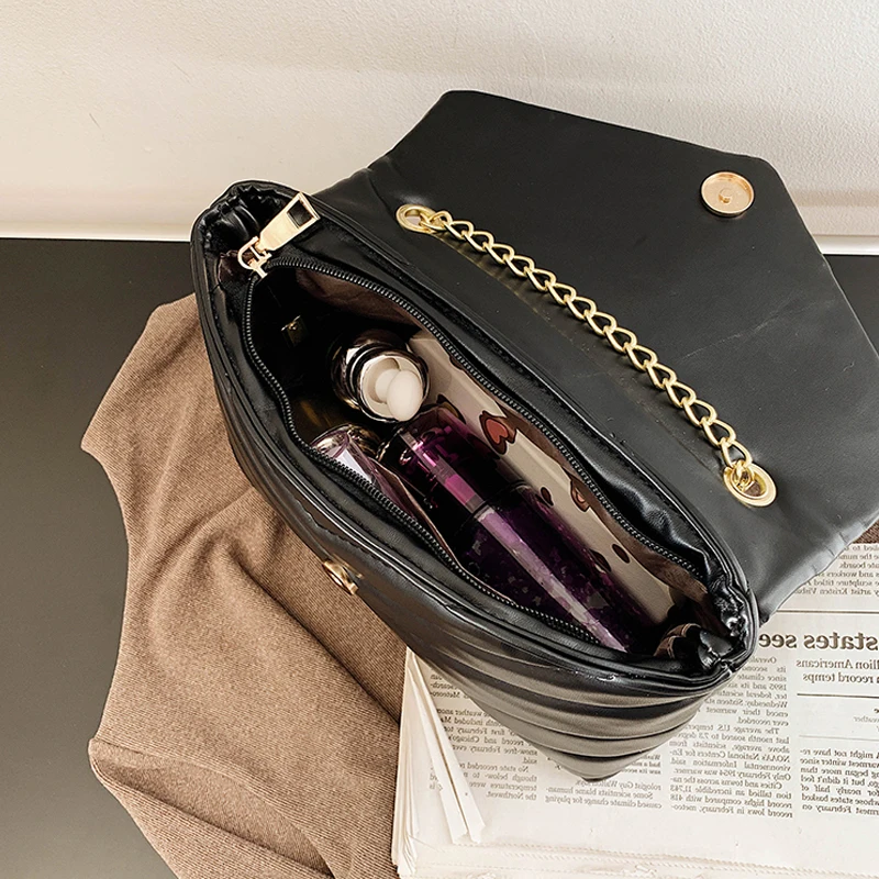 

Women Chain PU Leather 2021 Crossbody Bags For Female Branded Tote Fashion Zipper Black Lady Shoulder Handbags and Purses