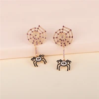 wholesale jujia punk spider earrings for women female alloy simple animal crystal ear jewelry for girl birthday jewelry gift new