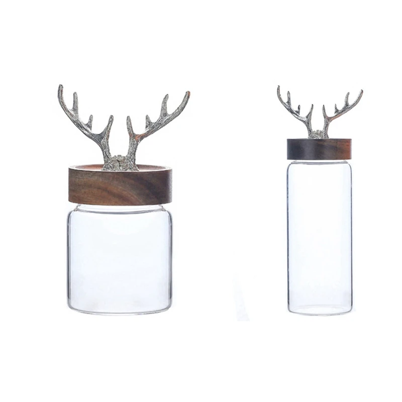 

2X Glass Bottle Nordic Glass Storage Jar Food Storage Bottle Acacia Wood Cover Sealed Jar Sugar Jar Tea Box -S & L