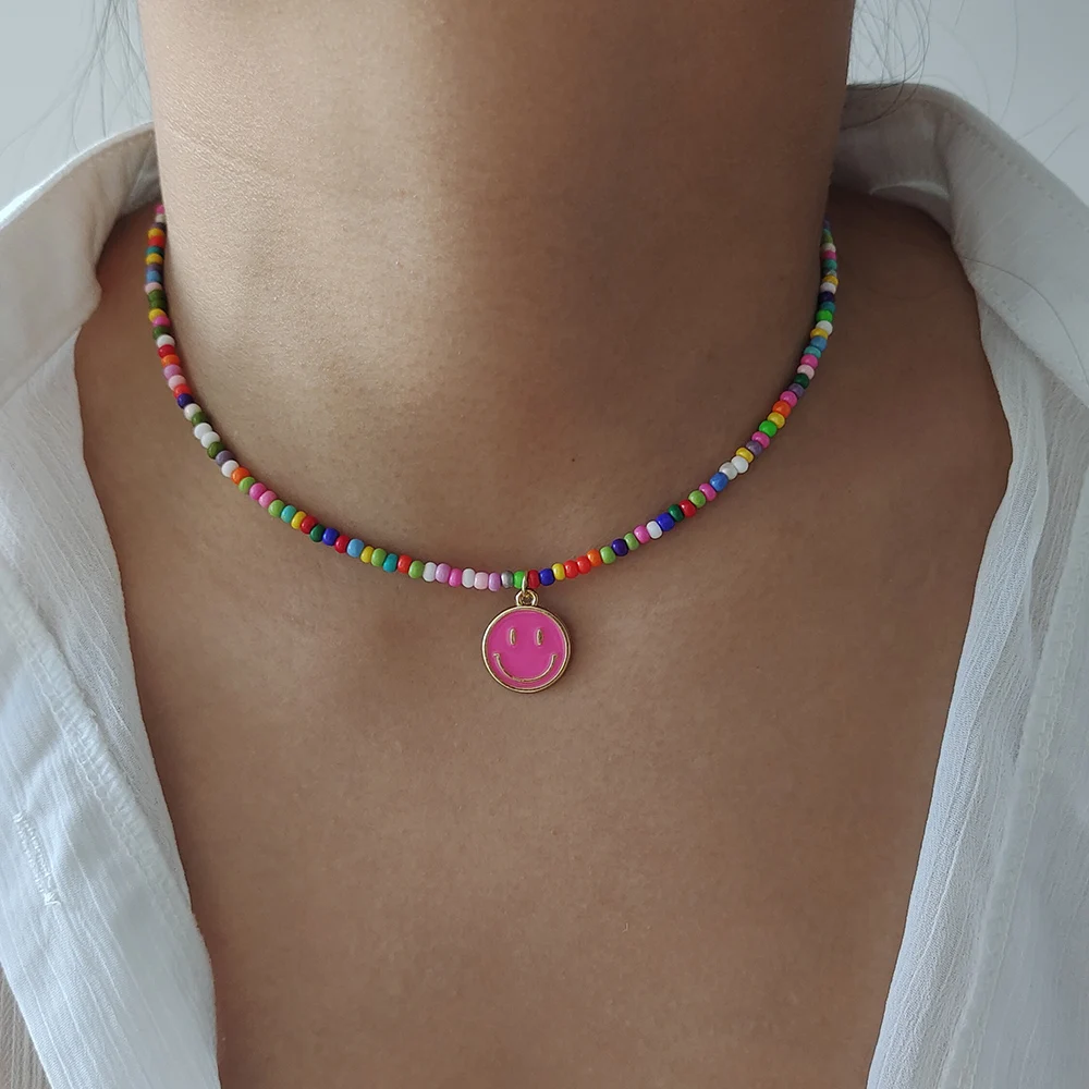 Ожерелье-чокер женское эмалированное с жёлтым лицом-смайликом - купить по