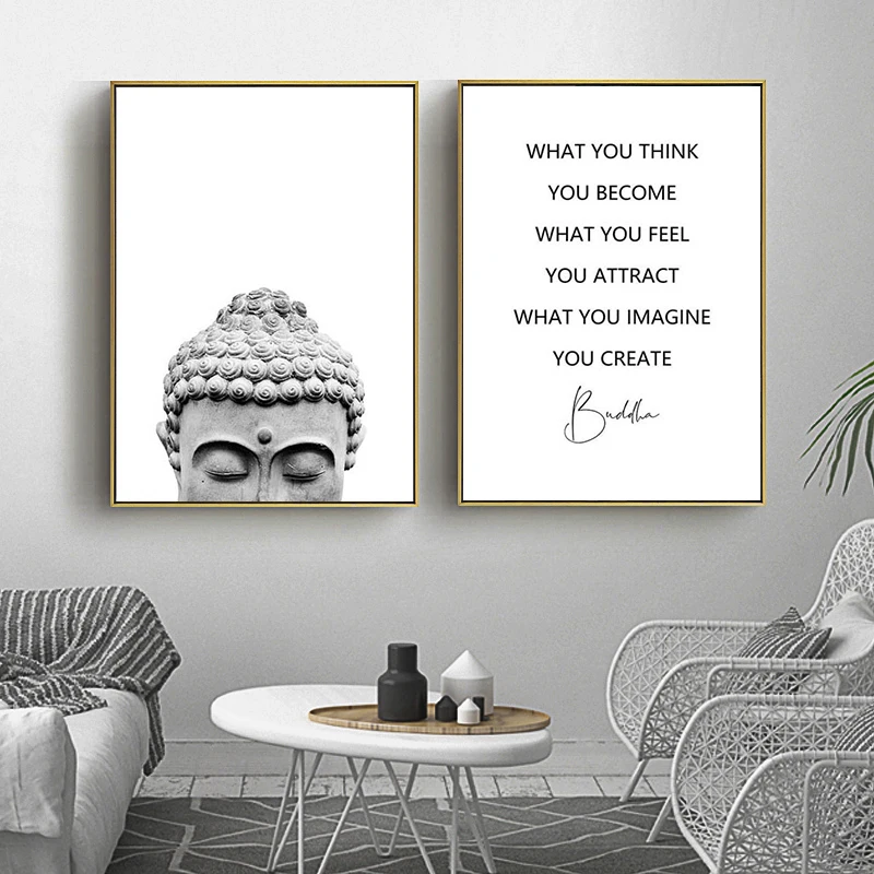 Статуя головы Будды Zen мотивационный постер Quostes холст с принтом минимализм