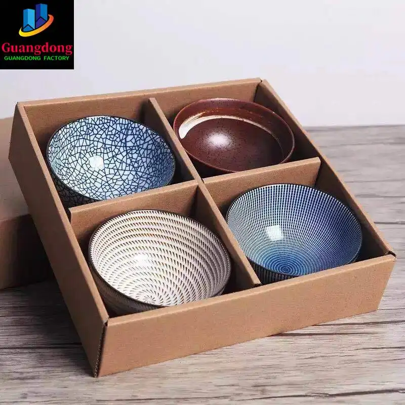 

Set of 4 Japanese Traditional Ceramic Dinner Bowls 4.5inch 300ml Porcelain Rice Bowls with Gift Box Dinnerware Set Best Gift