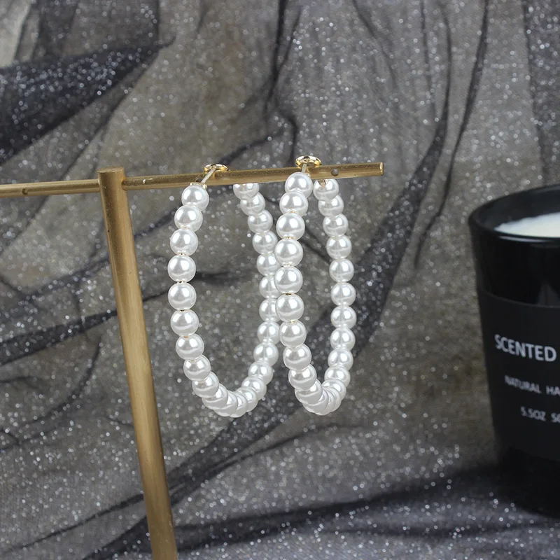 

DE2101 Korean pearl Large Circle Earrings