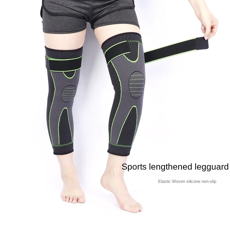 

Hot Elastic Yellow-green Stripe Sports Lengthen Knee Pad Leg Sleeve Non-slip Bandage Compression Leg Warmer for Men and Women