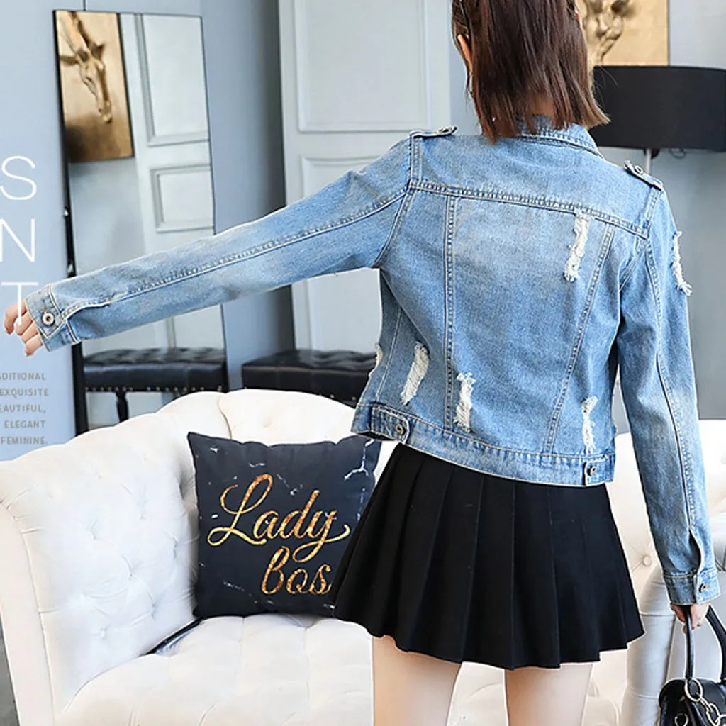 Джинсовая куртка-бомбер синяя короткая джинсовая куртка повседневная рваная 5XL