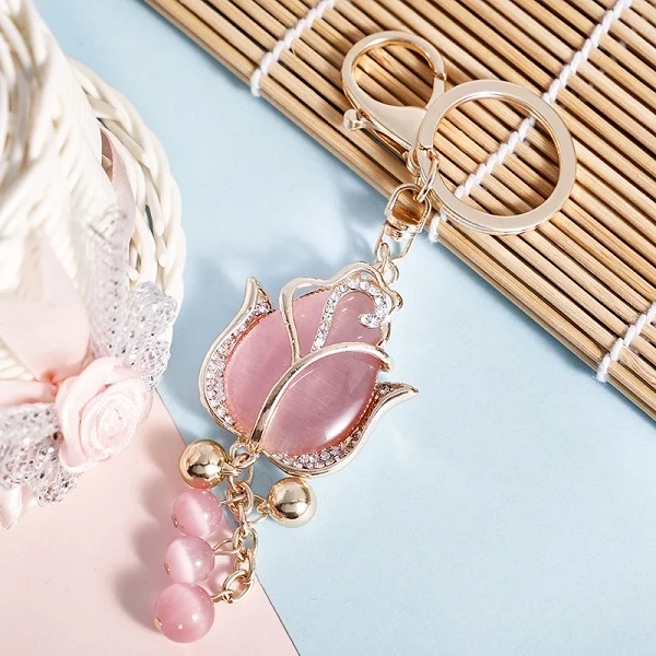 CHY-5355Pink EASYA большие стразы цветок розы брелок для ключей chaviro Новая мода Кристалл Тюльпан брелок сумка Шарм для женщин - Цвет: CHY-5355Pink