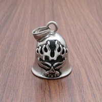 free shipping punk 316l stainless steel silver color black flame style skull head biker bell pendant jewelry gift