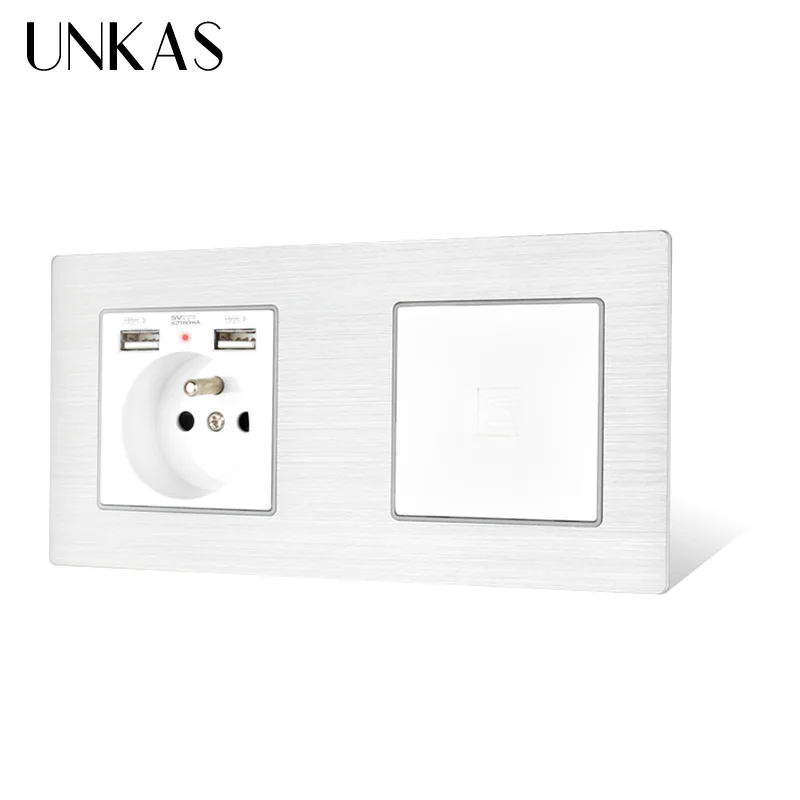 UNKAS французская стандартная розетка с двойным USB-выходом RJ11 для телефона белая