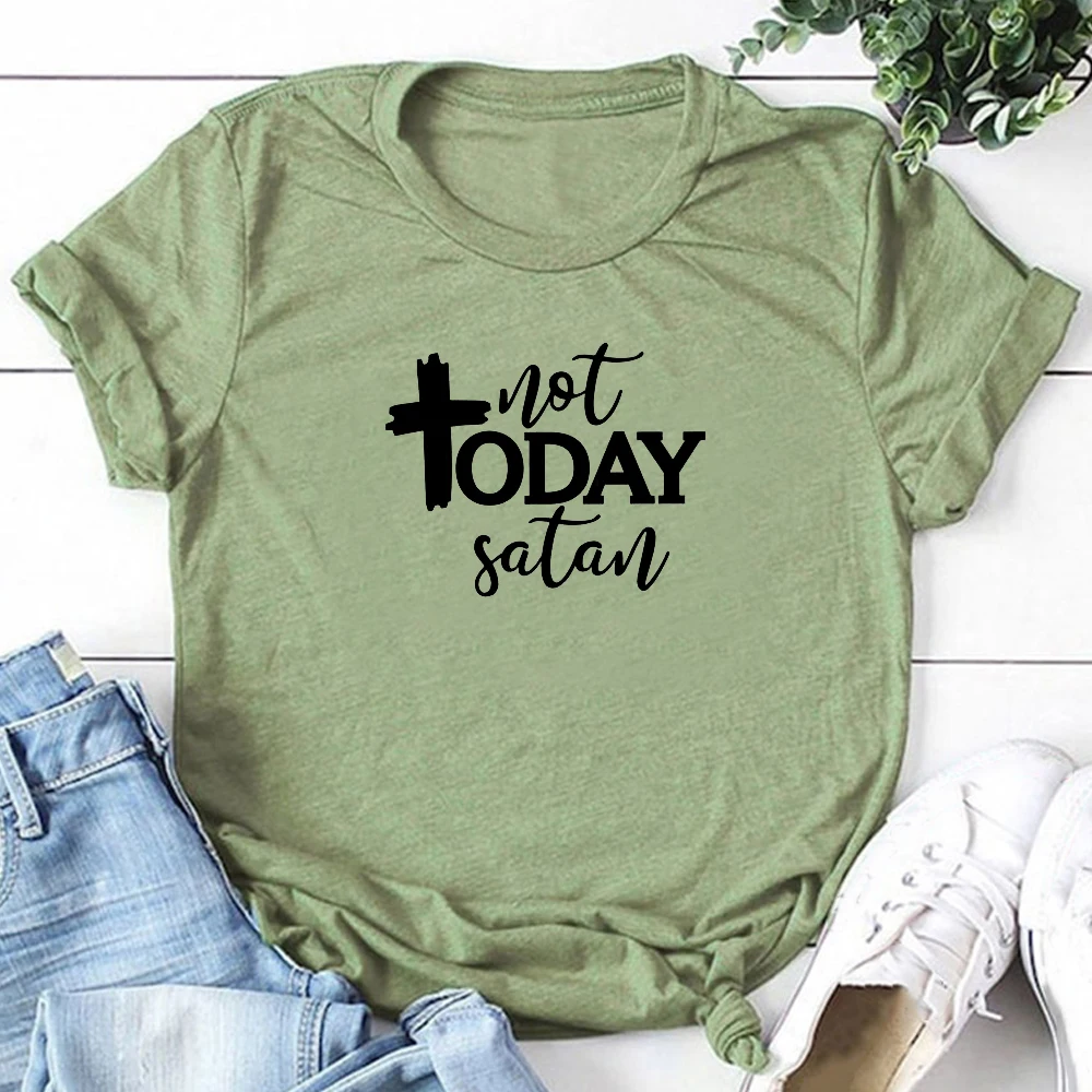 

Not Today Satan Women Shirts 90s Aesthetic Short Sleeve Print T-shirt Cotton Causal Plus Size Tops Graphic Tees Dropshipping