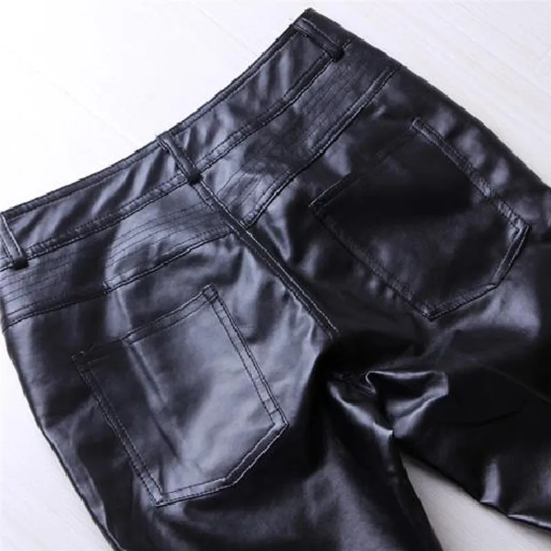 2019 мужские обтягивающие брюки для отдыха из искусственной кожи черные блестящие