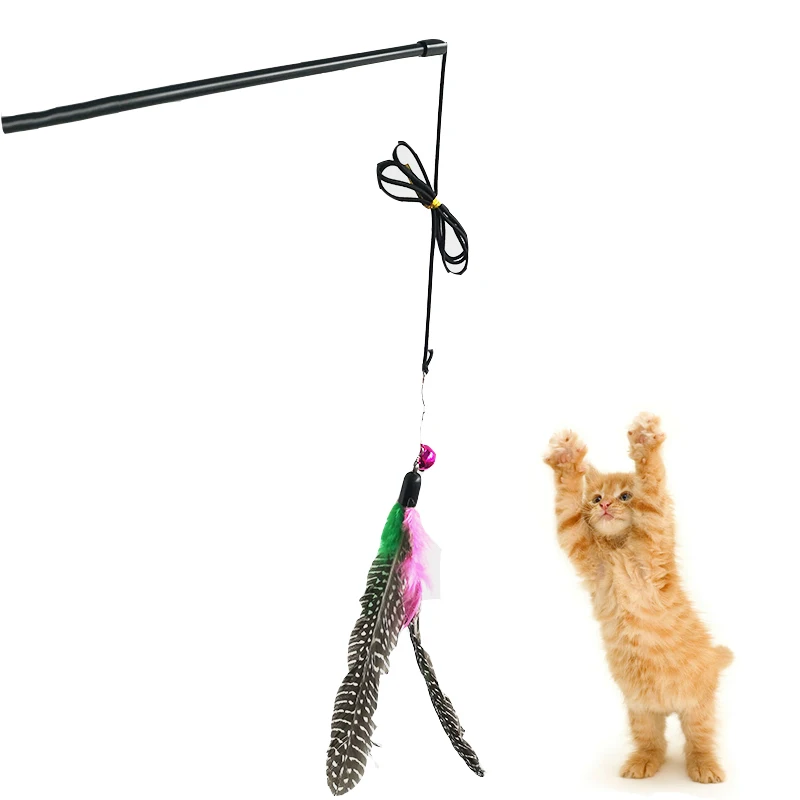 

1 Pcs Pet Toy Bird Big Feather Plush Plastic Toy Cat Catcher Teaser Toys with Bell Cat Wand Stick Cat Interactive Toys