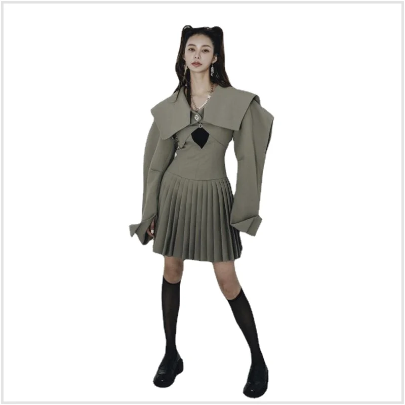 

Aurance Women Dress Two Piece Sets Women Puff Sleeve Short Blazer Coat With Pleated Mini Dress Sets Vintage Blazer Dress Suits