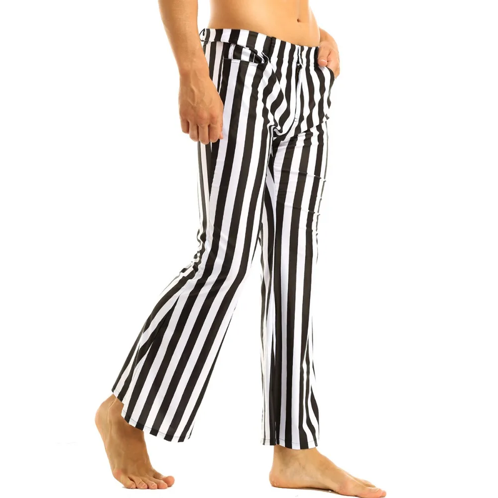 iiniim Mens 60's 70's Retro Vintage Mid Waist Striped Stretch Bell Bottom Super Flares Long Pants Casual Trousers Sexy Panties