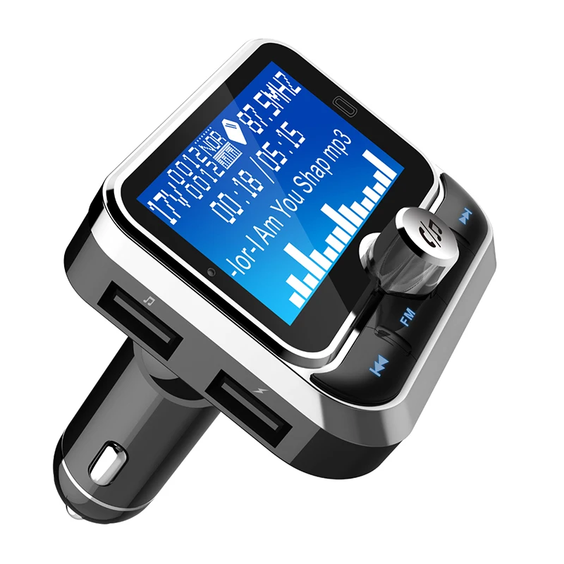 Серебристый Fm-передатчик Bluetooth Автомобильный 1,8 дюймов ЖК-дисплей fm-модулятор с AUX Bluetooth MP3 музыкальный плеер радио передатчик двойной USB - Название цвета: Серебристый