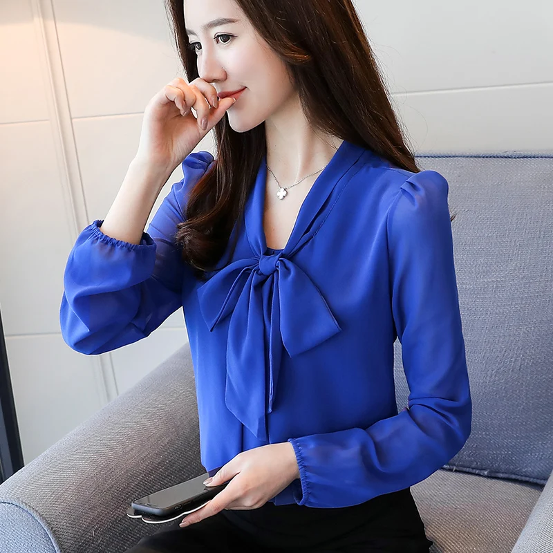 2019 Осенняя шифоновая рубашка с цветочным рисунком и бантом женские топы блузка