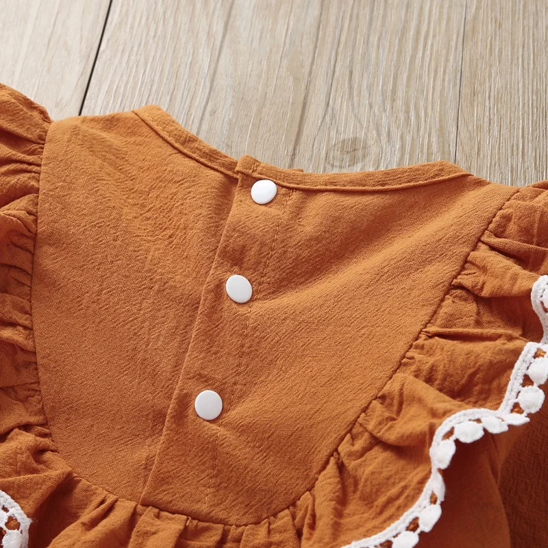 

Infant Baby Girls Romper Long Sleeve Ruffle Design Solid Print Rompers Kids Girls BodysuitS27