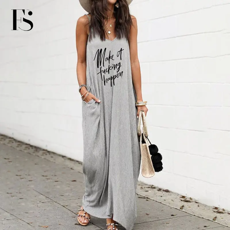 

Female Loose Halter Neck Sleeveless Skull Print Women Dress Street Fashion Side High Split Flower Print Bandage Summer Dress