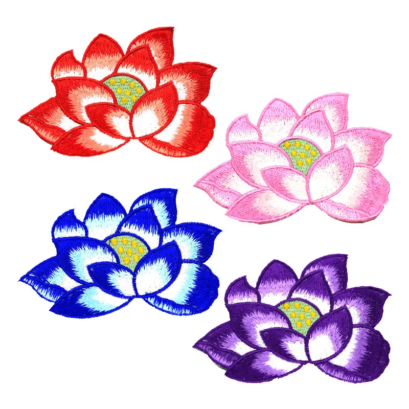 Китайские Красные железные нашивки с вышитыми цветами для одежды тканевые