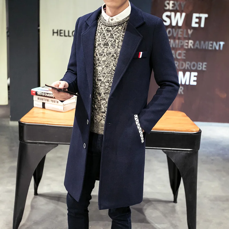 

2021 new fashion boutique solid color windbreaker long slim jacket large size 5XL autumn and winter casual business jacket S-5XL