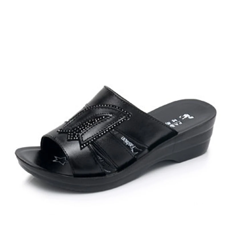 

Women Slipper's Ladies Summer Slippers Shoes Women High Heels Fashion Rhinestone Genuine Leather Summer Shoes